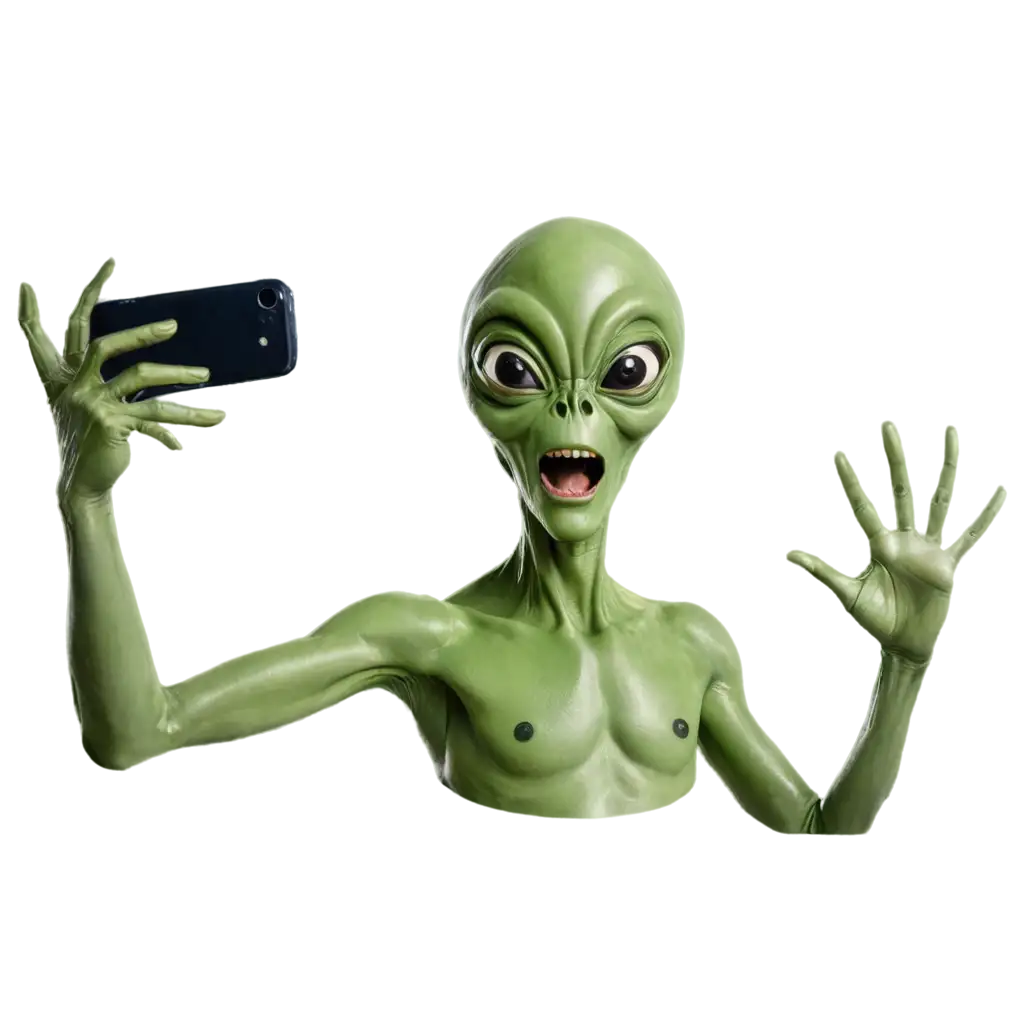 Alien-Posing-for-a-Selfie-PNG-Image-Highlighting-Extraterrestrial-Charm