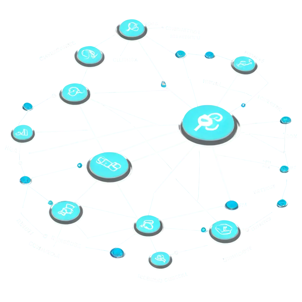 A futuristic control center with a large central screen displaying a complex web of interconnected databases. Each database is represented by a glowing data node, with labels like 'Clinical Data,' 'Genomic Data,' 'Patient Records,' and 'Research Studies.' These nodes are spread across different parts of the image, connected by dynamic, glowing lines representing the flow of data. The central screen shows a query being executed, with the results being pulled from various nodes simultaneously and converging into a unified report. The background should be a high-tech environment, with additional screens showing analytics, graphs, and data processing in real-time.