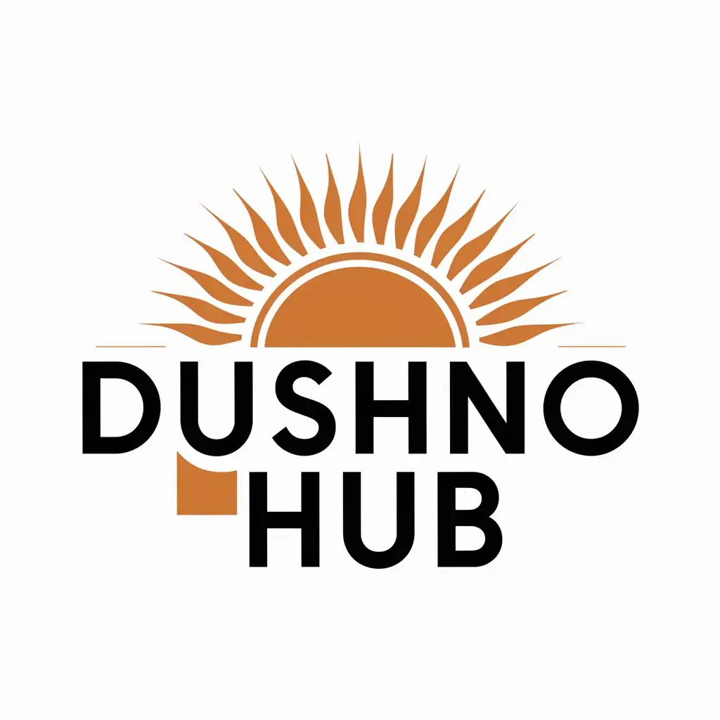 a logo design,with the text "DUSHNO HUB", main symbol:Sun,Moderate,clear background