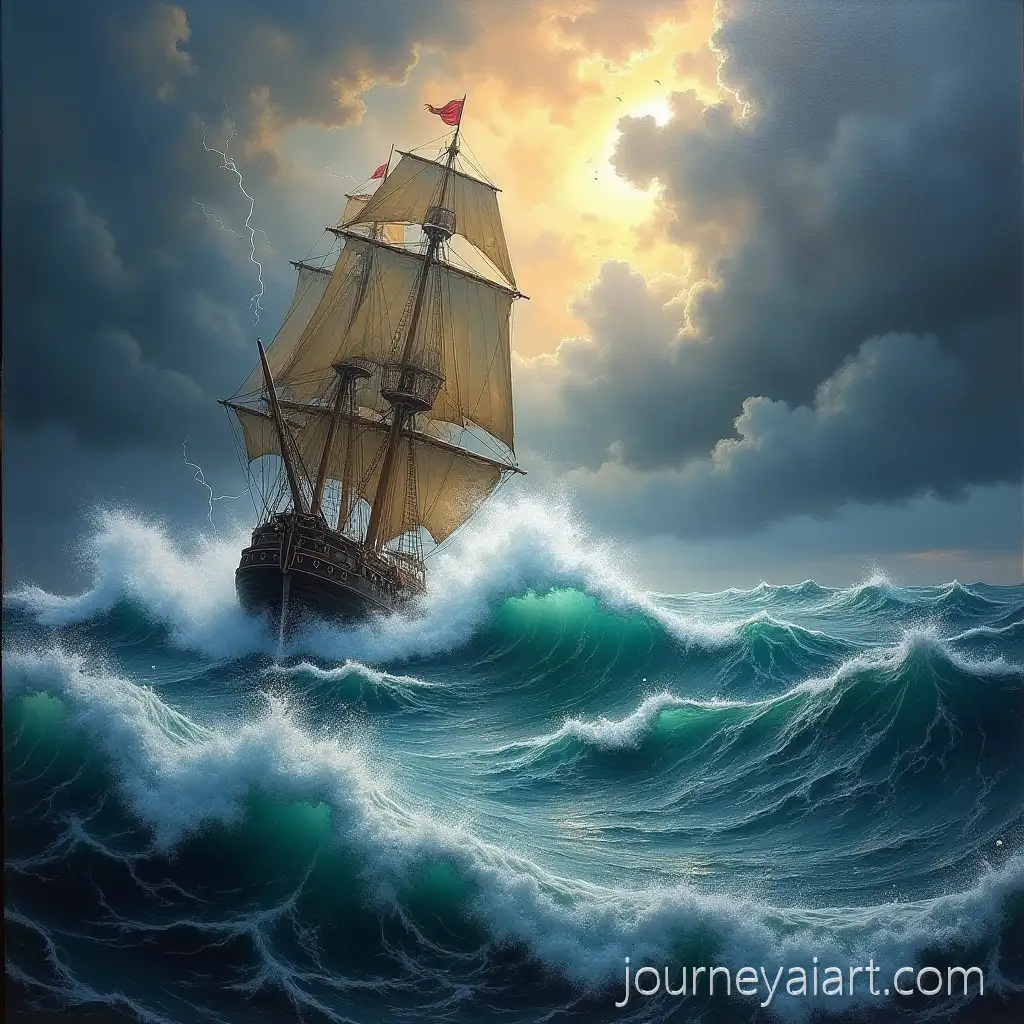 Dramatic-Seascape-with-18thCentury-Sailing-Ship-Battling-Stormy-Waves