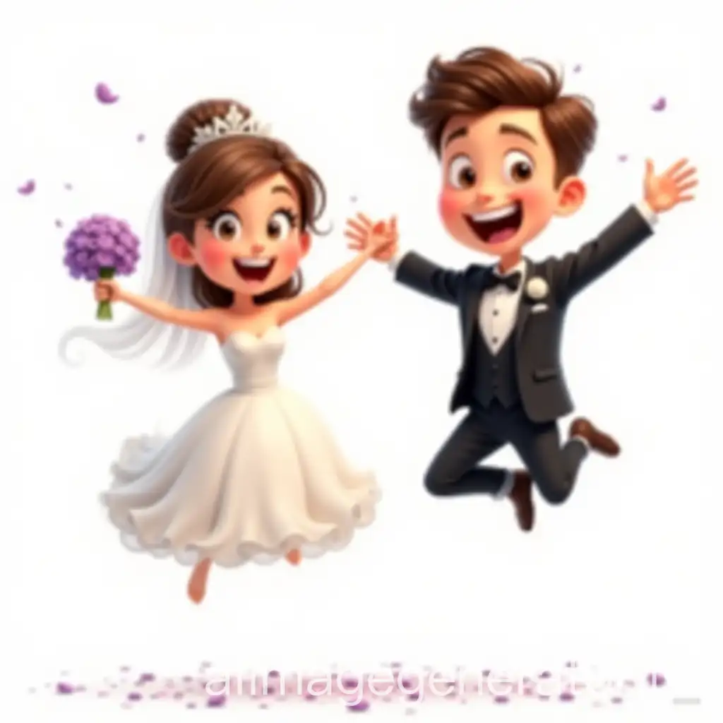 Joyful-Cartoon-Bride-and-Groom-Leaping-in-the-Air-with-Rose-Petals