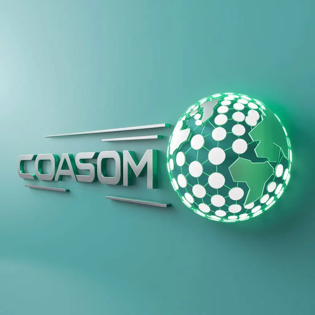 LOGO-Design-For-Coasom-Globe-of-White-Dots-on-Turquoise-Background