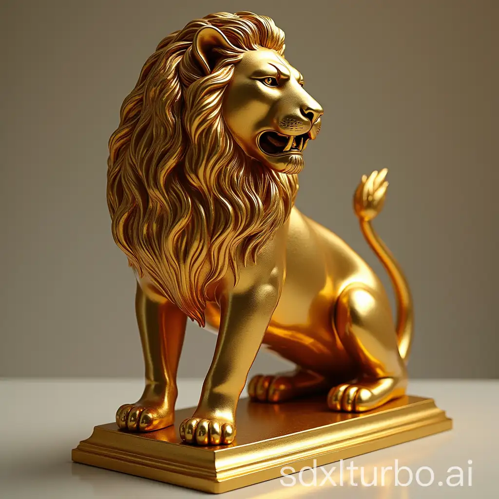 golden lion statue, art deco style, high quality