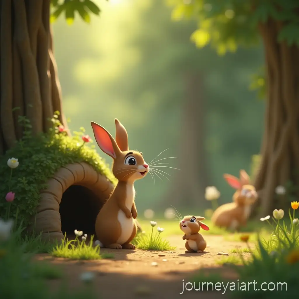 3D-Disney-Pixar-Style-Rabbit-PlayingRabbit-playing-in-forest-in-the-Forest-Near-Burrow
