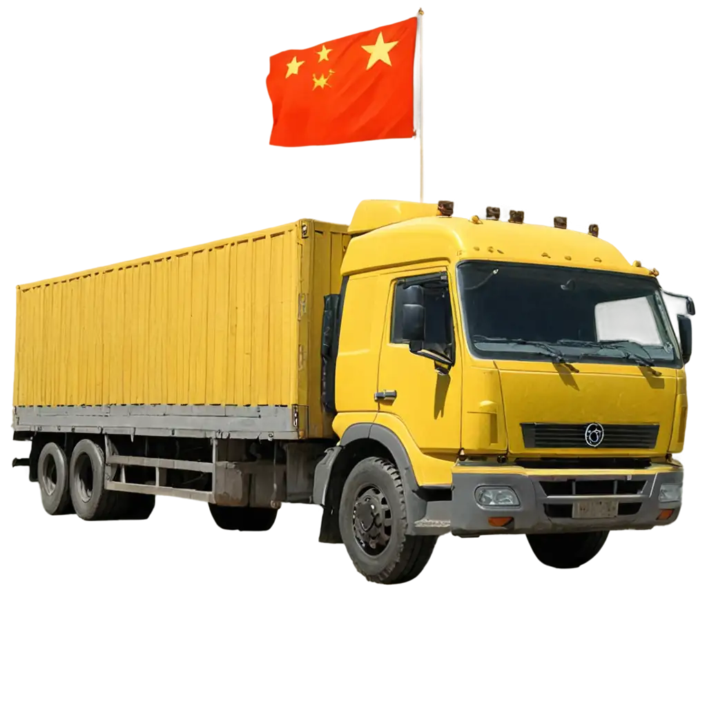 Large-Truck-with-Yellow-Boxes-Against-Chinese-Flag-Background-PNG-for-Commercial-Marketing-Use