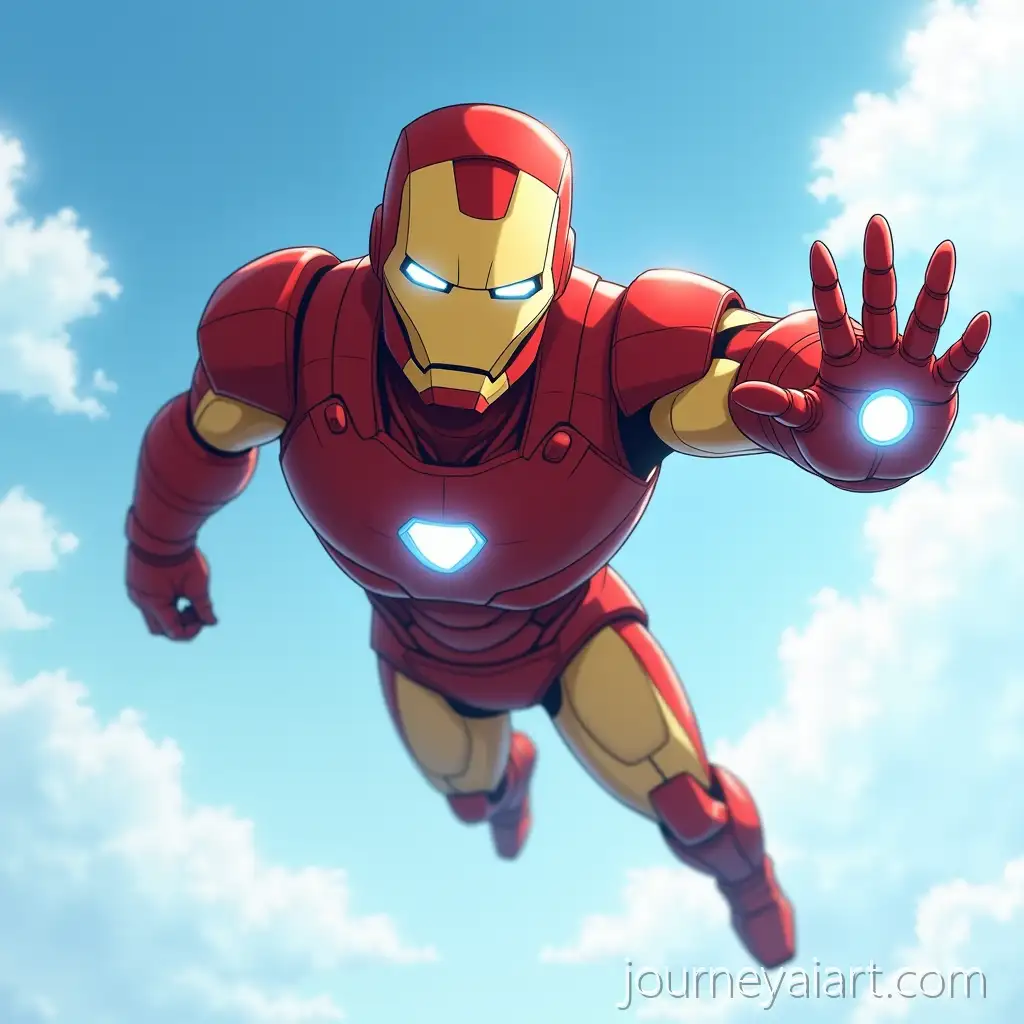 Iron-Man-FlyingIron-Man-flying-anime-in-the-Sky-in-Anime-Style