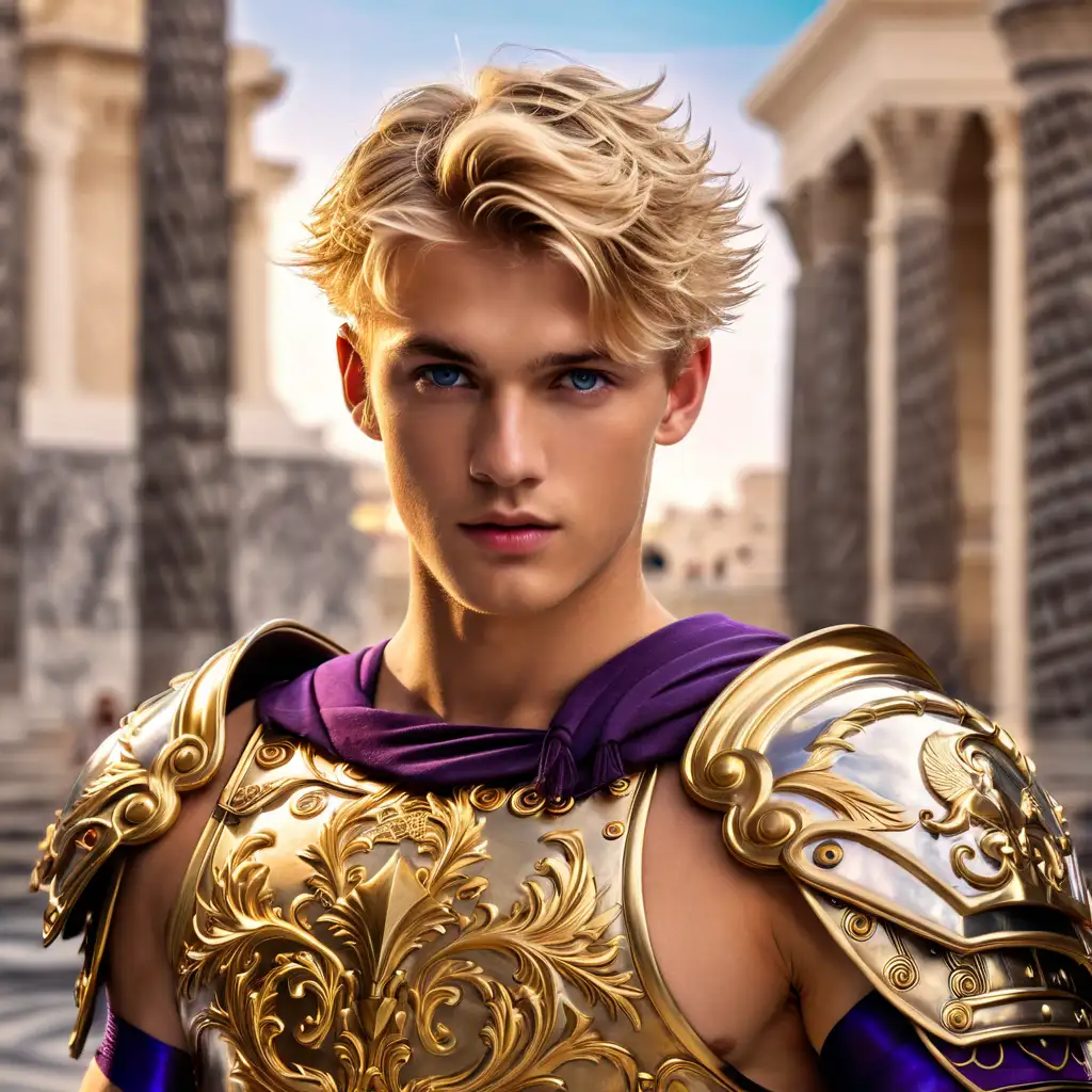 Young Emperor in Greek Armor Hyper Realistic Roman Square Portrait