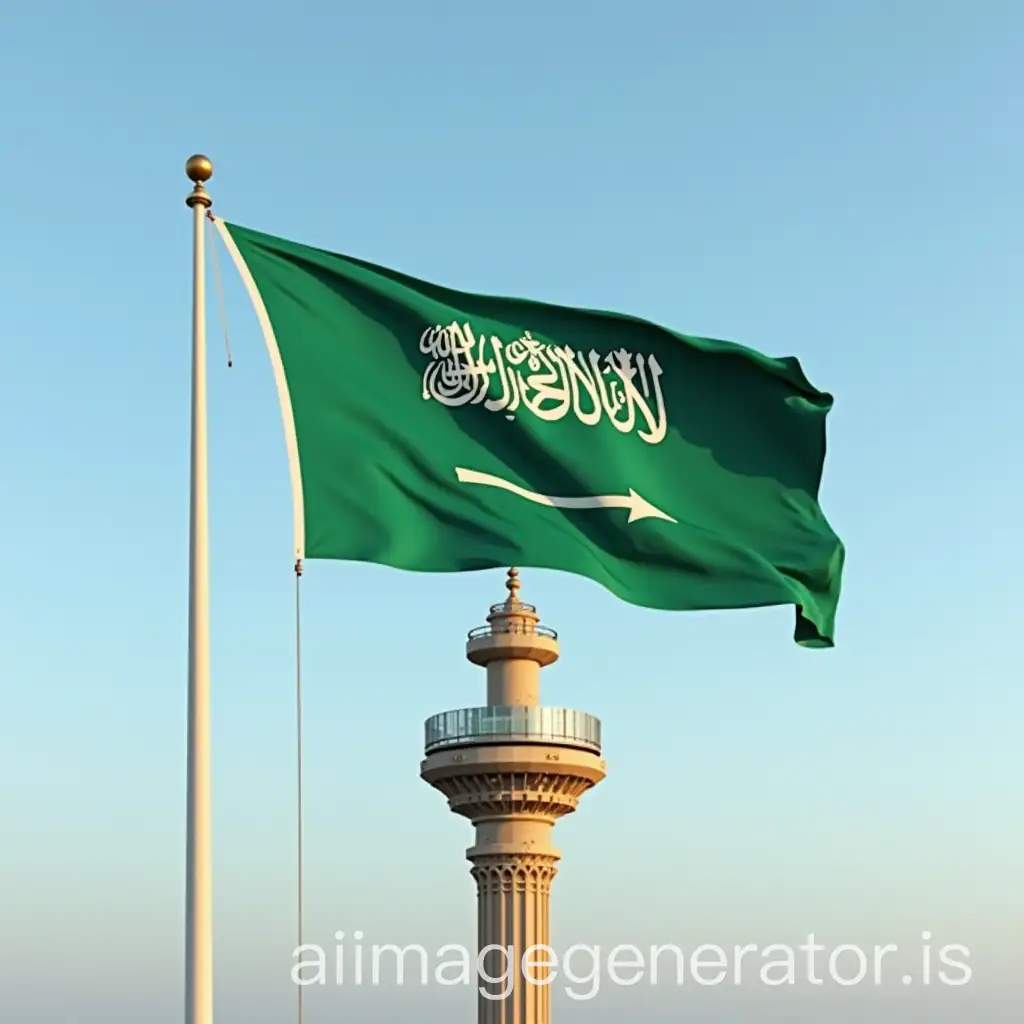 Saudi-Arabia-Flag-Waving-Above-a-Tower