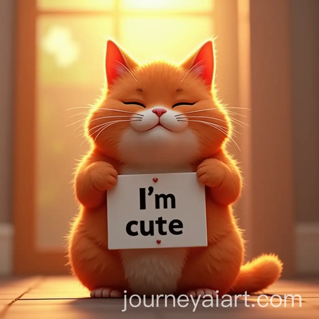 Charming-Red-Cat-Holding-an-Im-Cute-Sign-at-Sunset