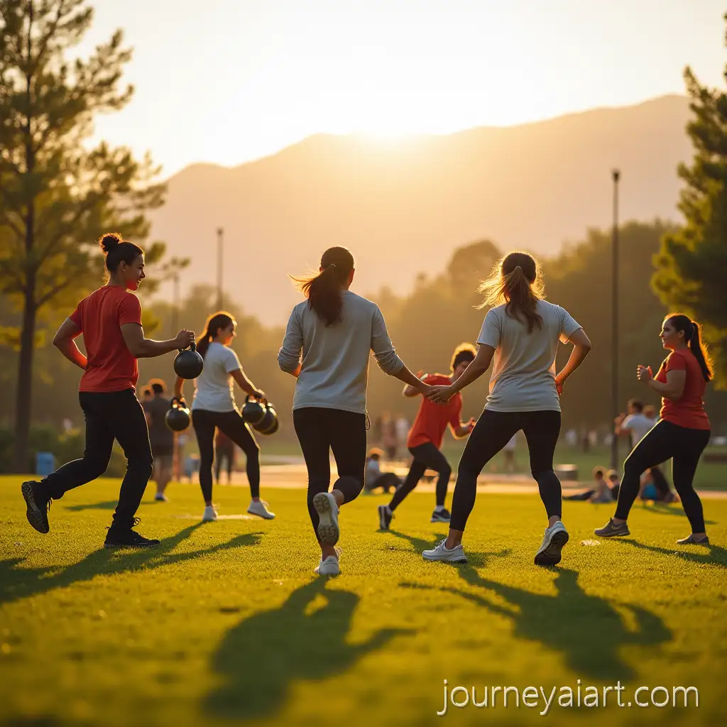 Diverse-Group-EngagedOutdoor-fitness-session-in-Outdoor-Fitness-Training-During-Golden-Hour-in-Scenic-Park