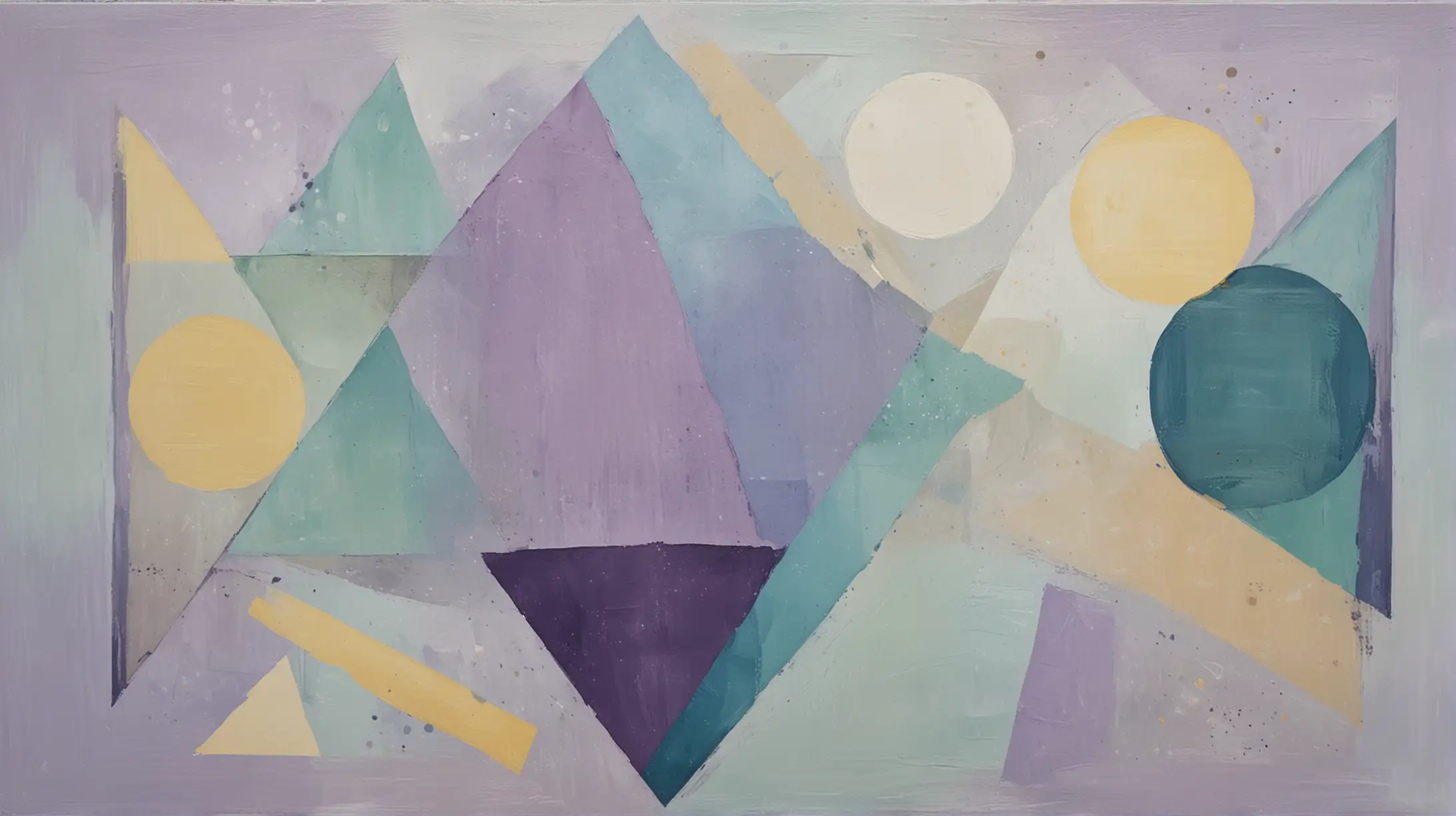 Abstract Geometric Painting in Muted Purple Blue and Green Tones