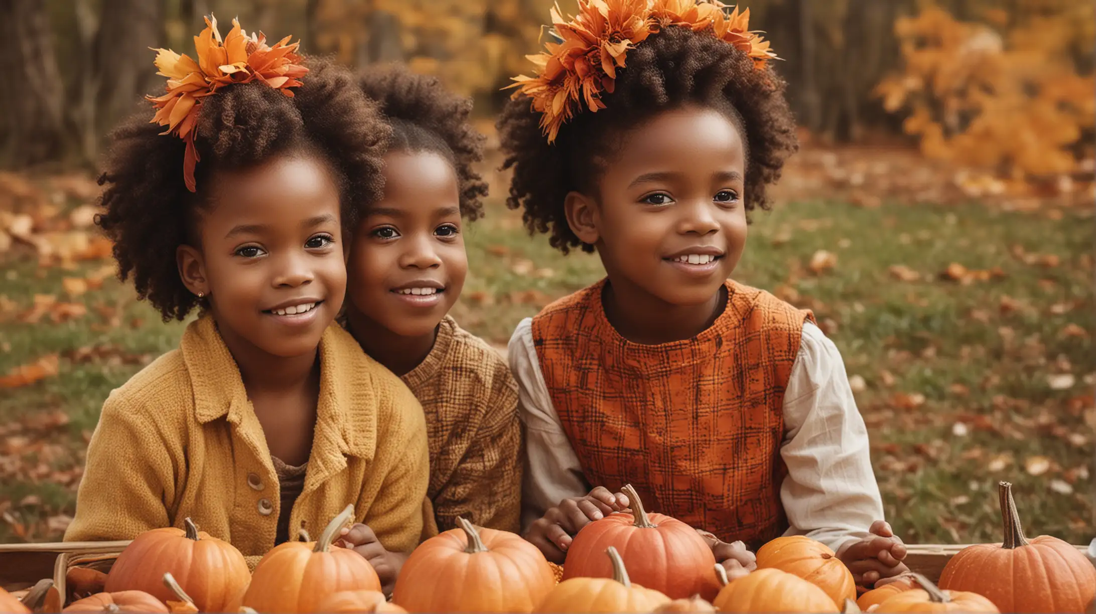 Joyful African American Children Celebrating at a Fall Festival