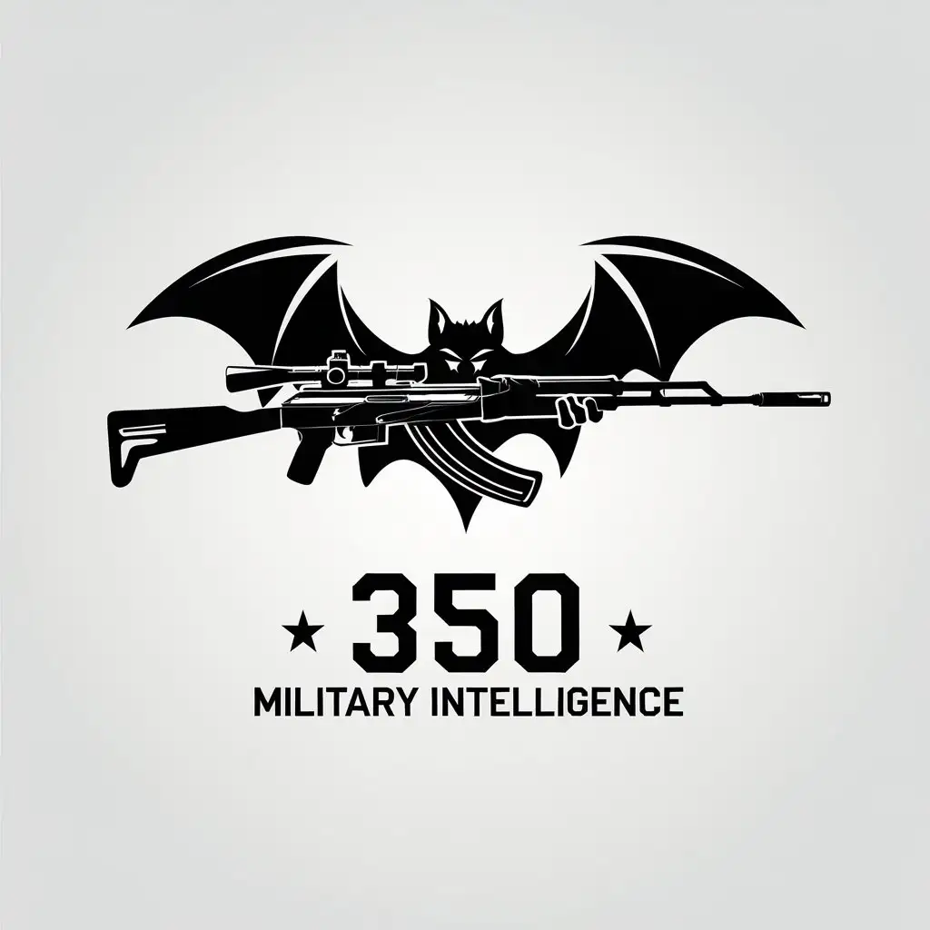 LOGO Design for 350 Military Intelligence Bat Sniper Rifle AK47 Minimalistic Style