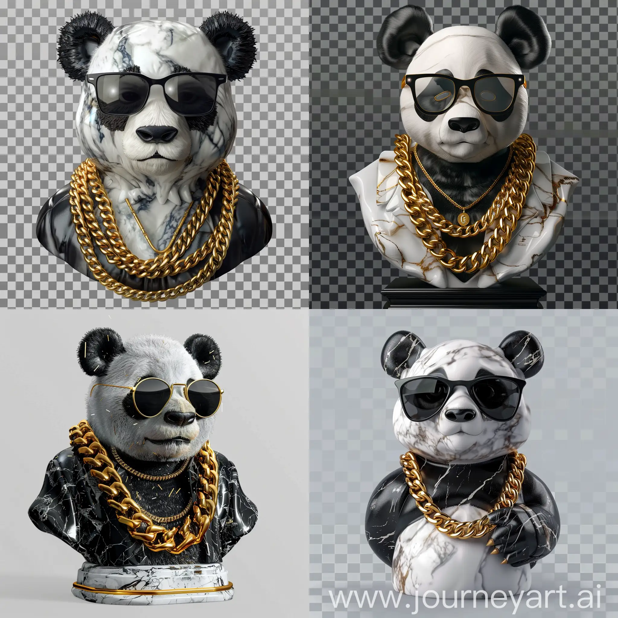 Panda-Rapper-in-Black-Glasses-as-Marble-Statue-with-Gold-Chains