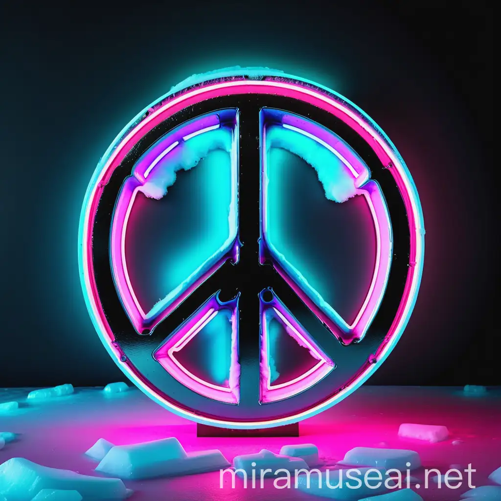 Icy Neon Glow of the Word PEACE in a Vibrant Atmosphere