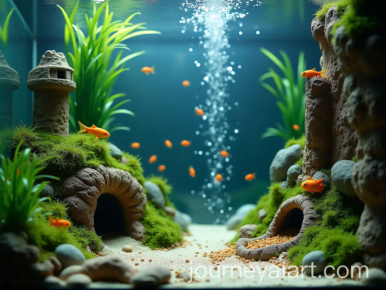 Underwater-Aquarium-View-with-Plants-Corals-Fish-and-Decorative-Elements