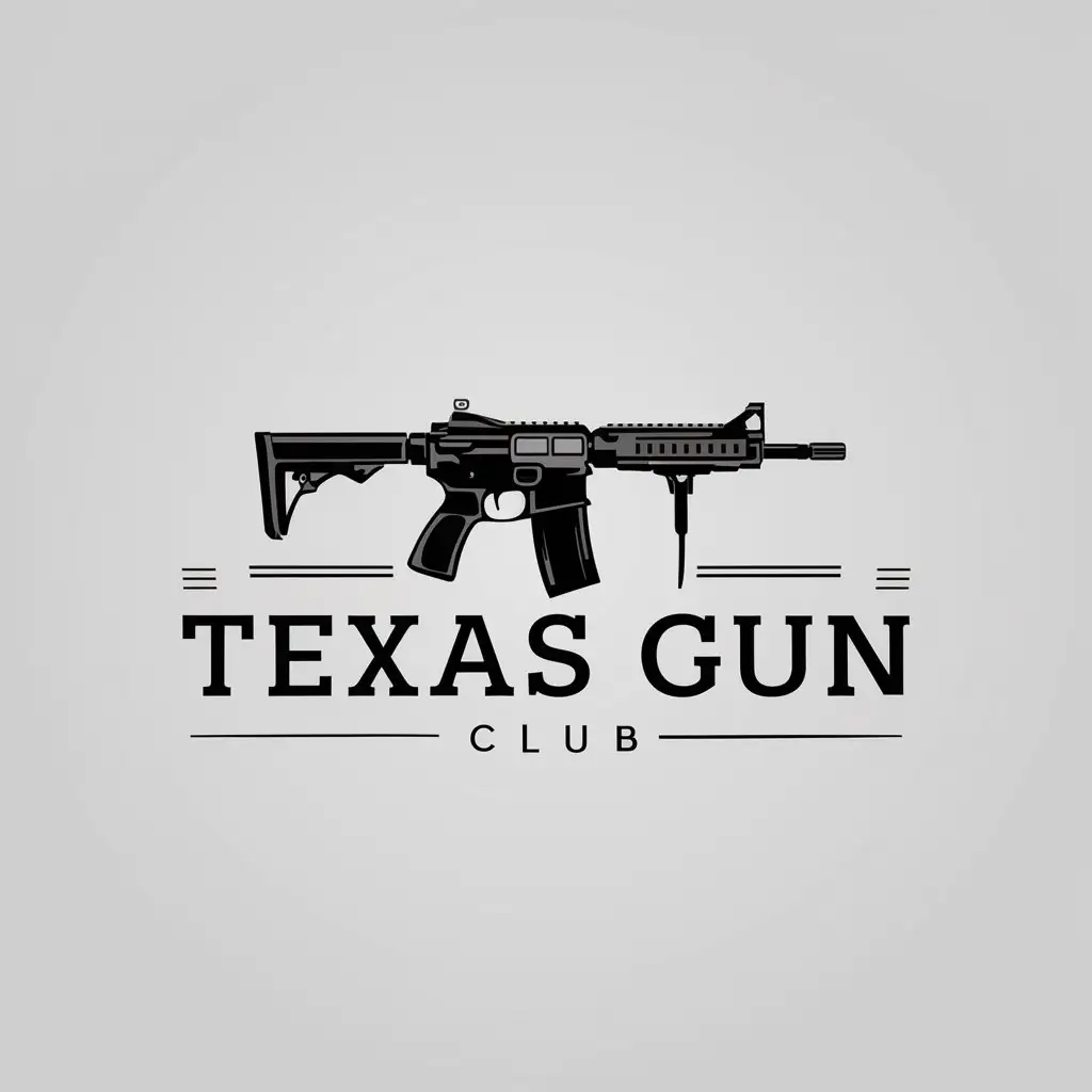 a logo design,with the text "Texas gun club", main symbol:AR assault rifle,Moderate,be used in Sports Fitness industry,clear background