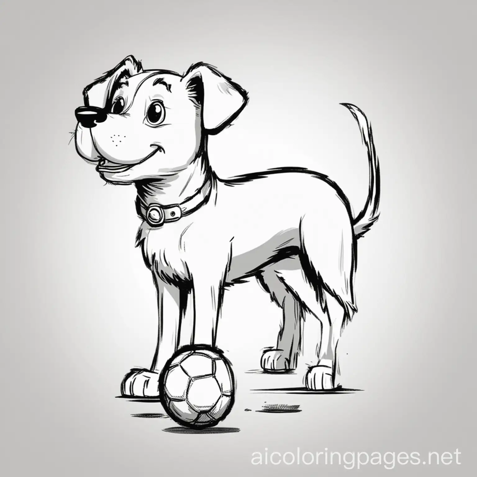 Playful-Dog-Standing-with-Ball-Comic-Style-Coloring-Page