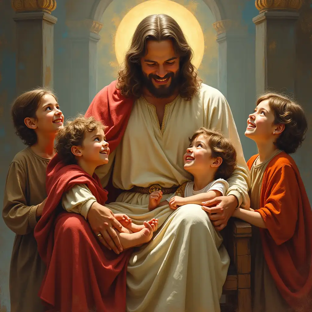 Jesus-Surrounded-by-Children-in-a-Peaceful-Setting