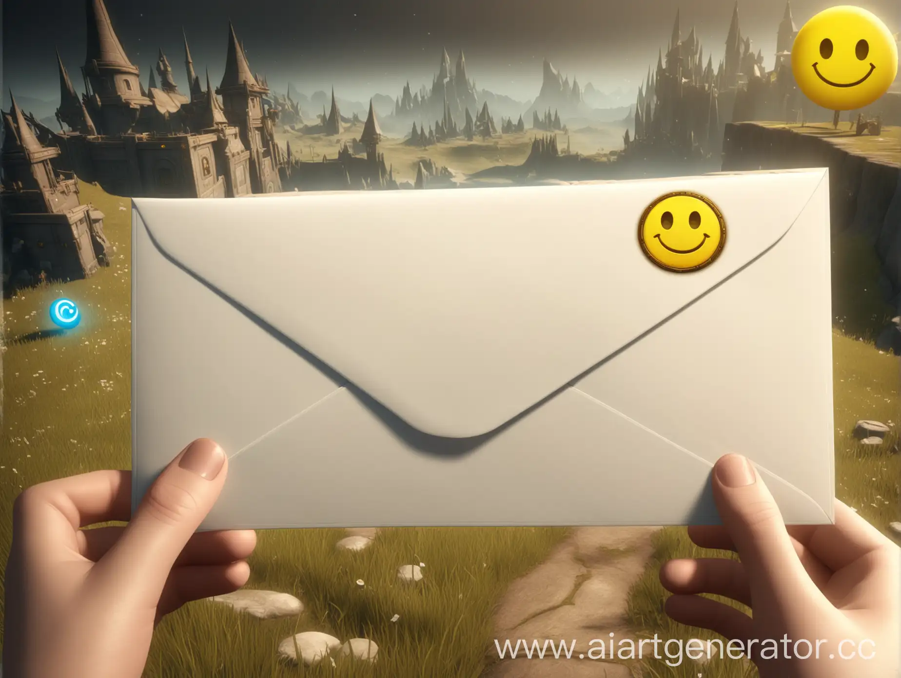 Fantasy-Game-Interface-with-Smiley-Envelope-and-Hand-Interaction-in-FirstPerson-View