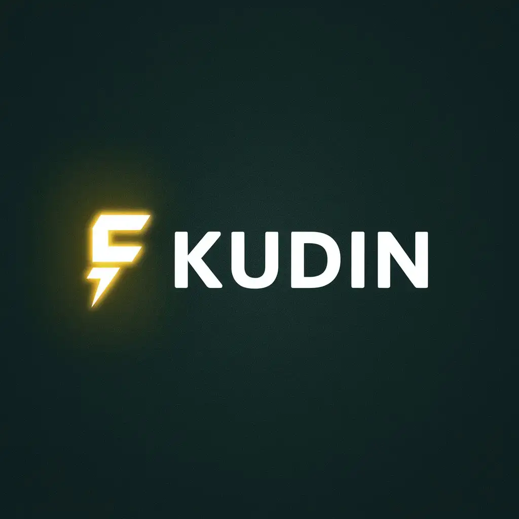 a vector logo design,with the text "Kudin", main symbol:a small minimalist logo to the left of the inscription. A glowing letter F, which was lit by lightning,Minimalistic,be used in forex industry,clear background