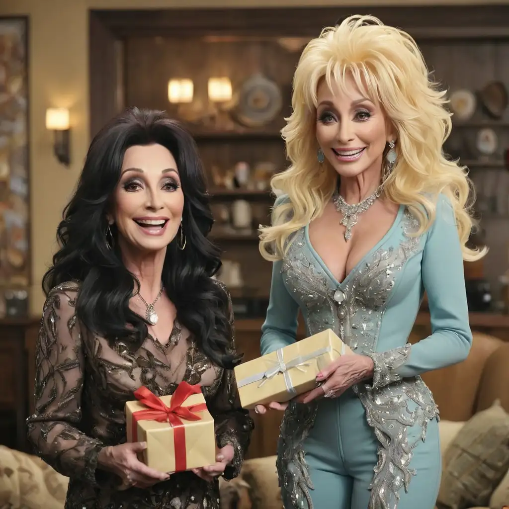 Celebrity Moment Cher Presents Gift to Dolly Parton