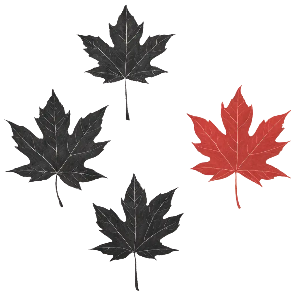 Photorealistic-PNG-Sketch-of-Black-and-Red-Maple-Leaves-with-SKETCHTEMBER