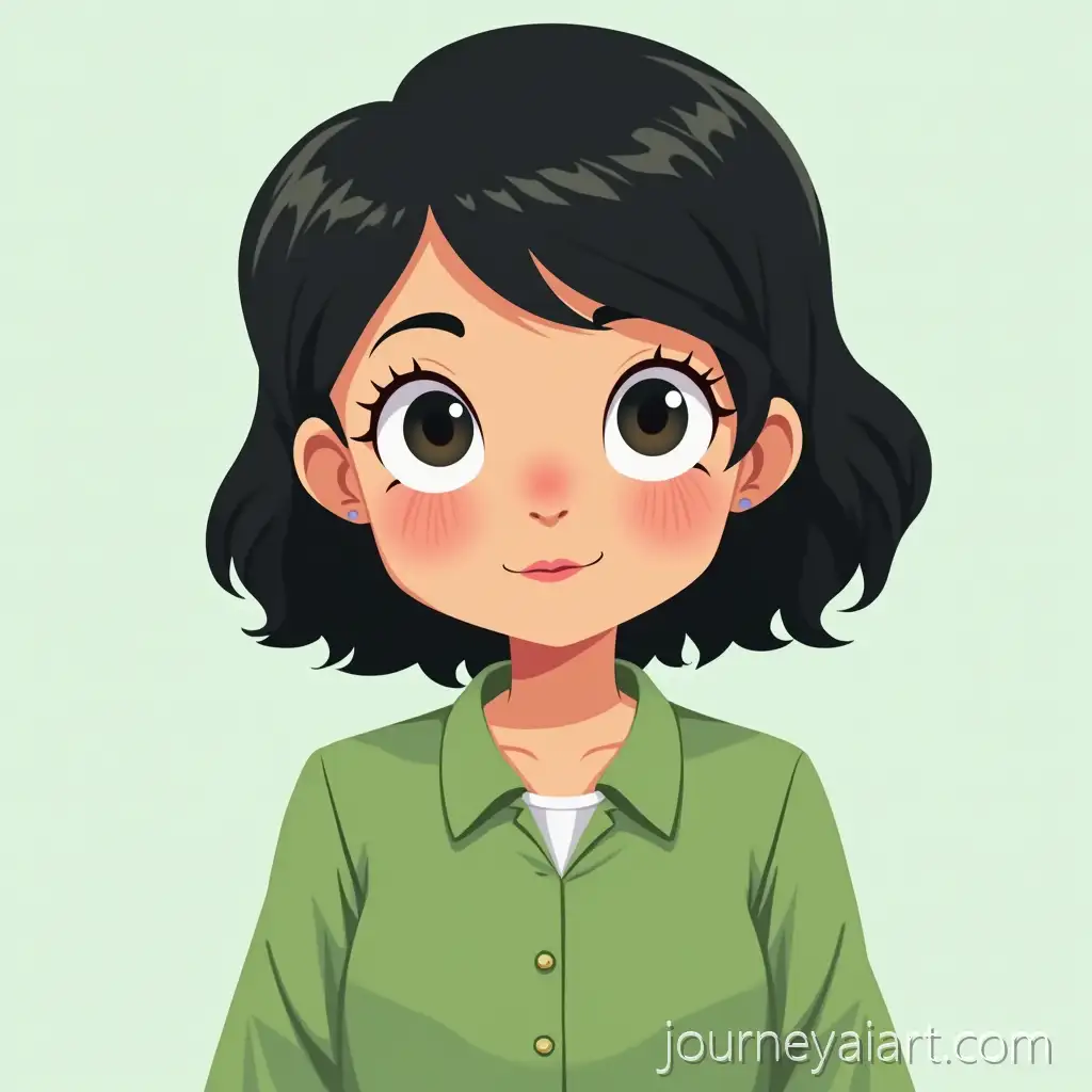 Cartoon-Girl-with-Black-Hair-Wearing-Green-Shirt-in-SquareGirl-in-Green-Shirt-Format
