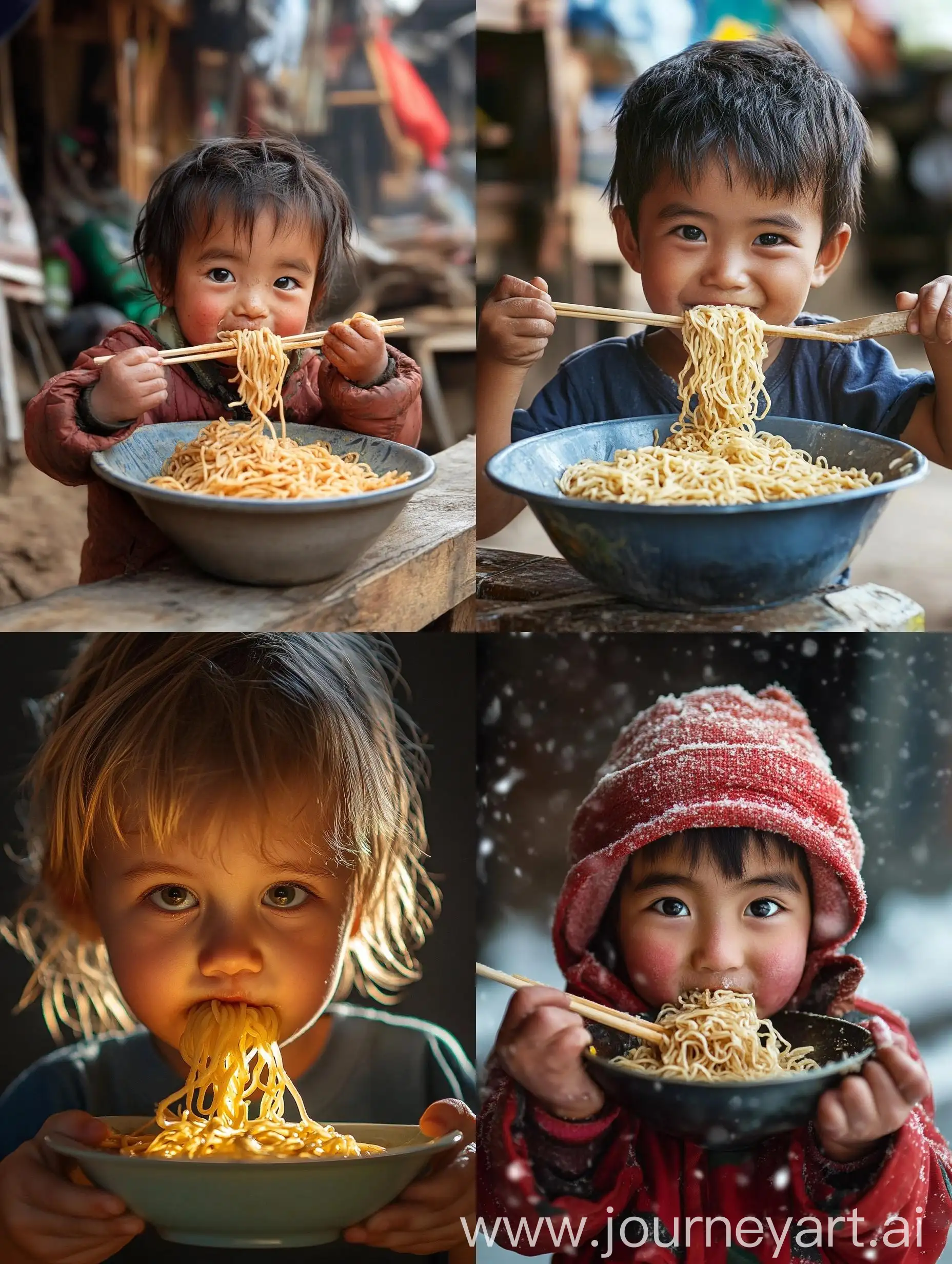 Child-Eating-Noodles-in-a-Vibrant-Market-Scene