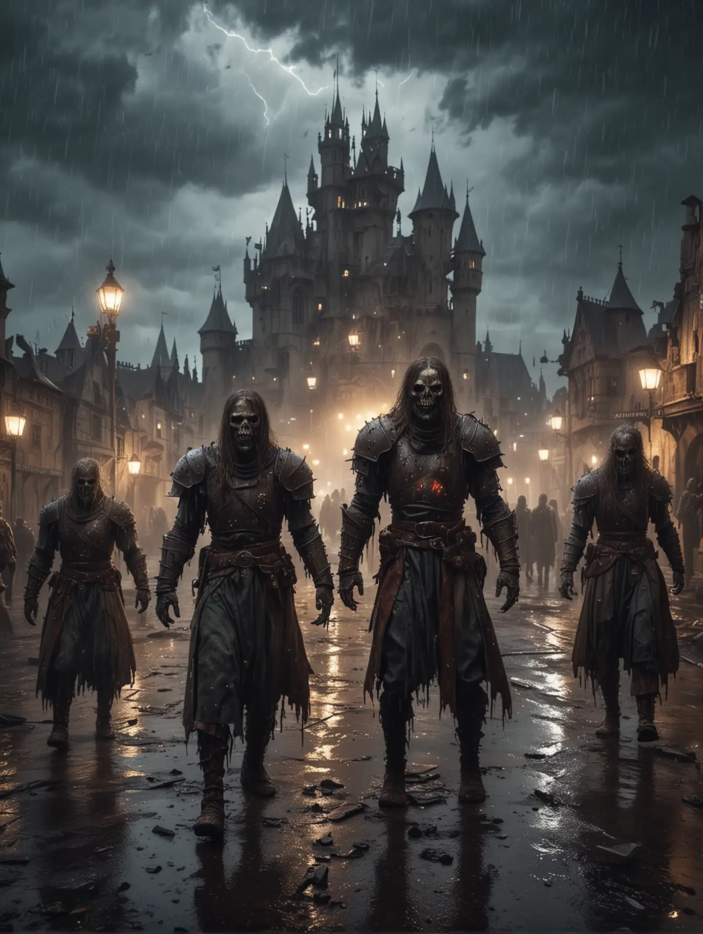 Zombies-in-Rusty-Armor-in-a-Stormy-Medieval-Castle-Night-City