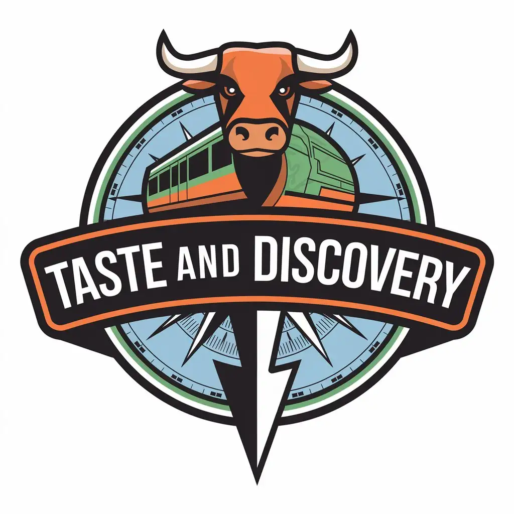 LOGO Design for Taste and Discovery Bull Tram and Compass Theme with Clear Background