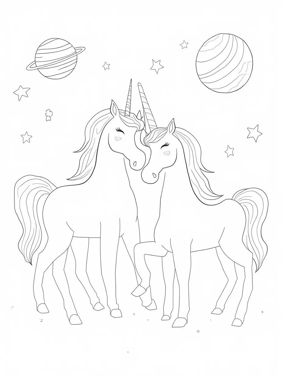 Two-Majestic-Unicorns-in-Space-with-Saturn-and-Jupiter