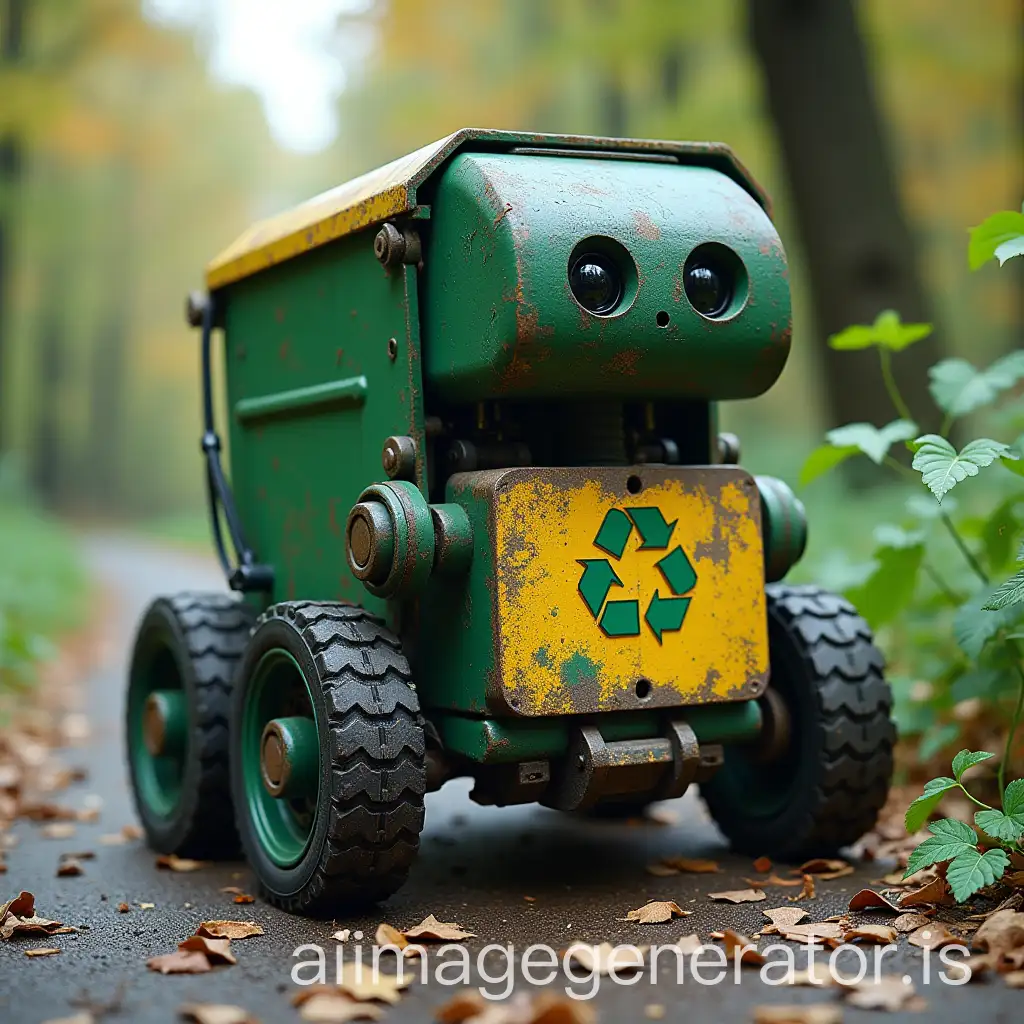 Innovative-Recycling-Robot-Collecting-Natural-Waste-in-a-Lush-Environment