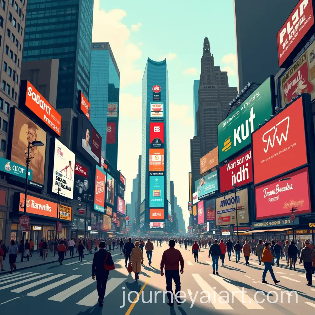 Saddar-Rawalpindi-with-Brand-Ads-on-Large-Screens-in-Illustration-Art-Style