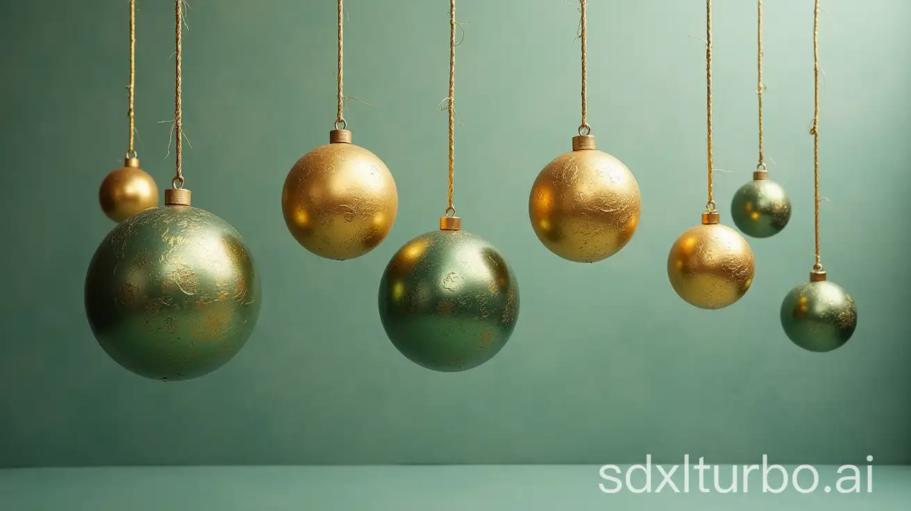 Group-of-Hanging-Balls-in-Gold-and-Ink-Green