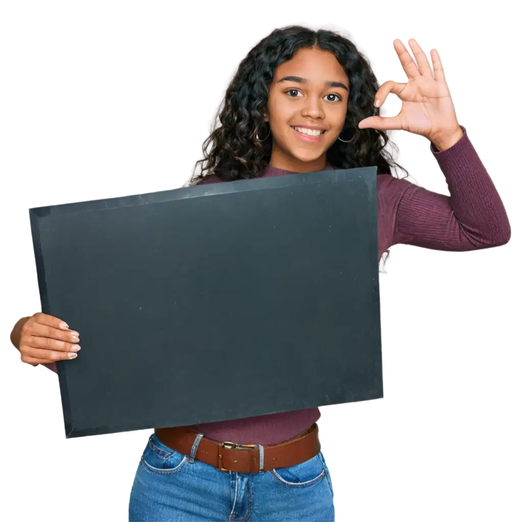 Create-PNG-Image-Black-Teenage-Girl-Holding-EeshersCrochet-Board-in-Disney-Pixar-Style