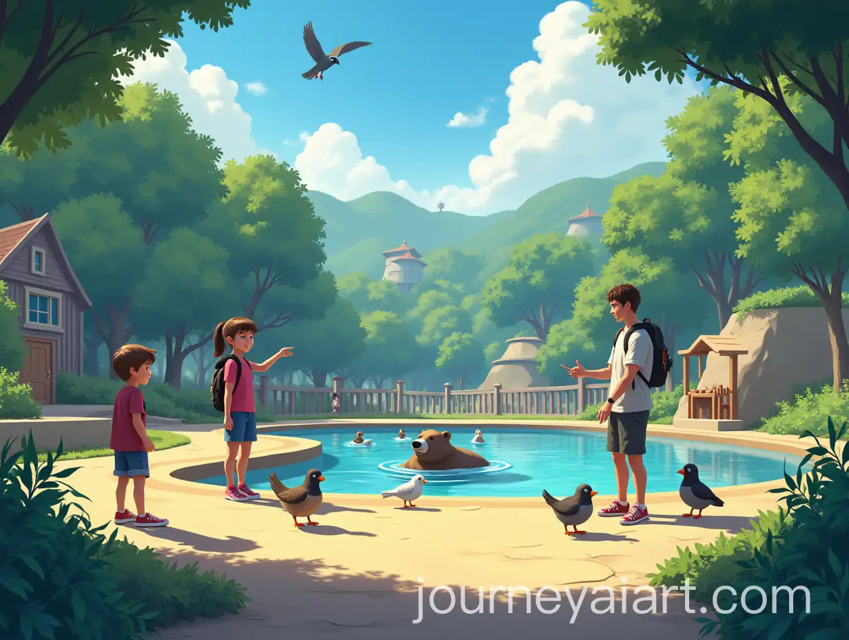 Family-Enjoying-Nature-at-an-Open-Zoo-with-Birds-and-Animals