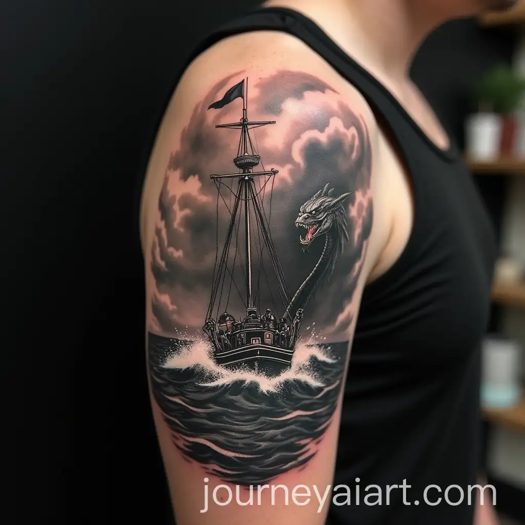 Tattoo-Design-of-a-BoatTattoo-Design-Expansion-Battling-a-Sea-Monster-on-a-Stormy-Sea