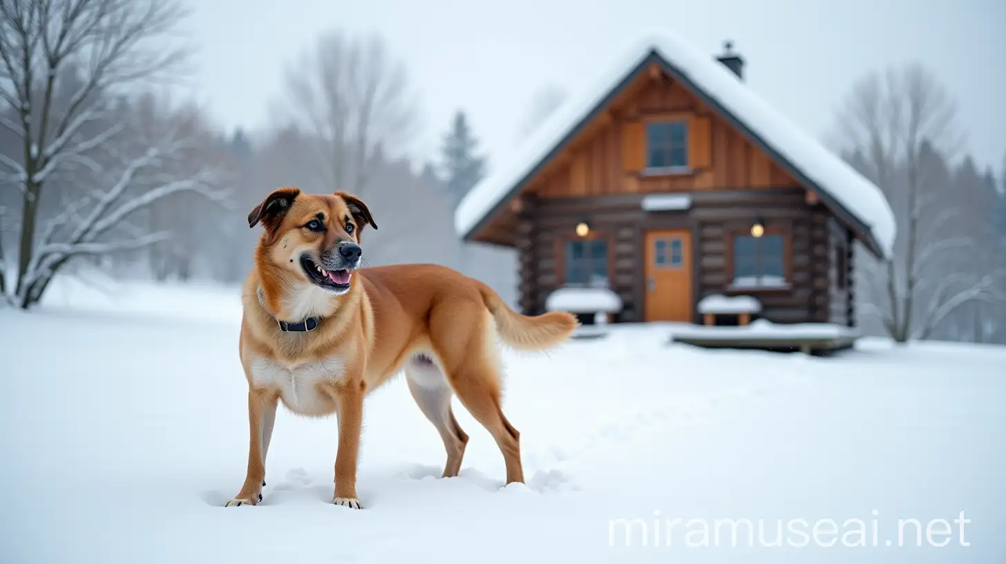 Loyal Dog in Snowy Winter Landscape