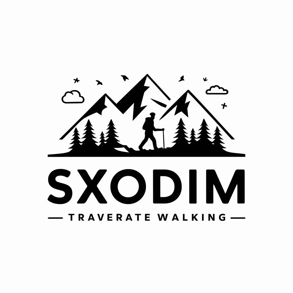 a vector logo design,with the text "SXODIM", main symbol:mountains, traveling, walking,,Moderate,be used in Travel industry,clear background