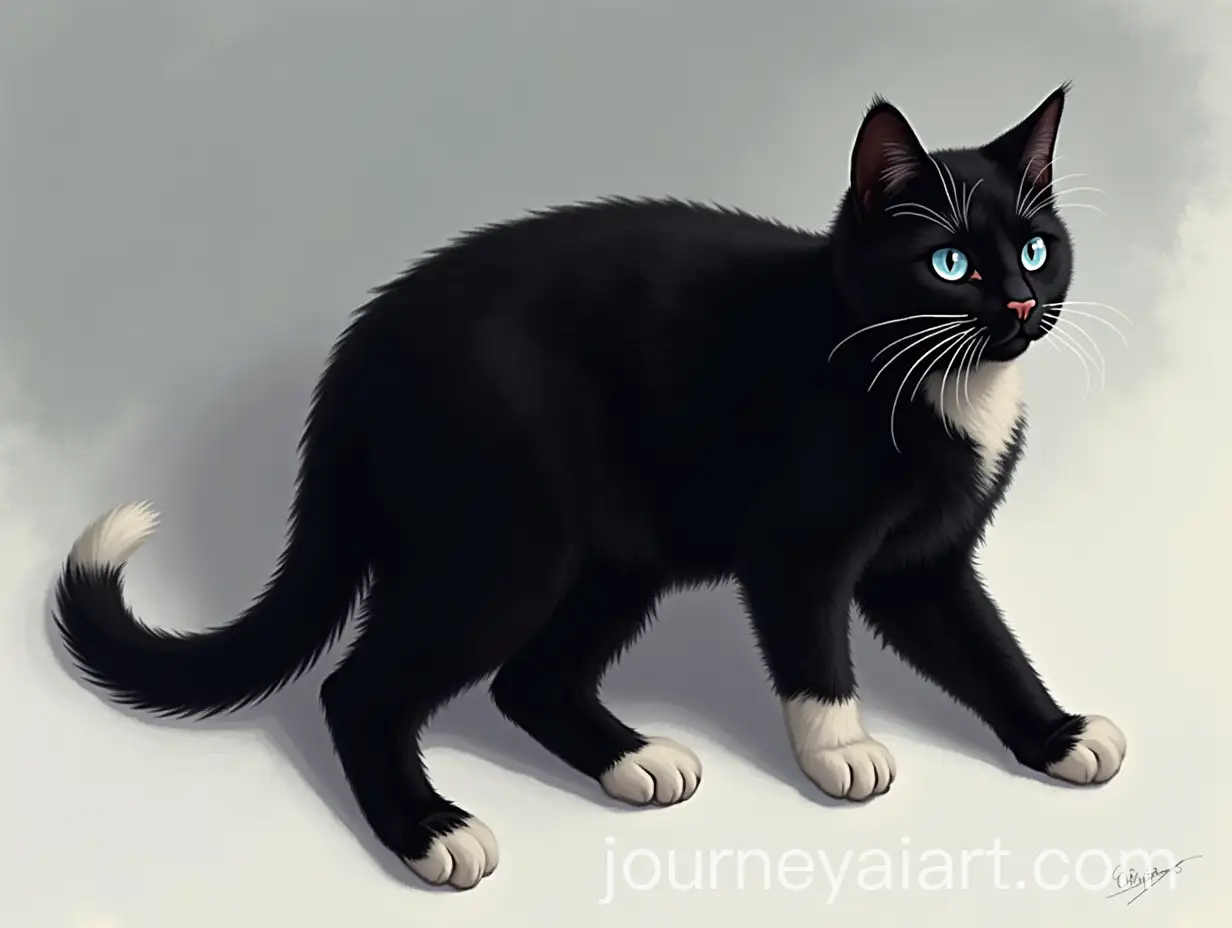 Mystical-Black-Cat-with-White-Paws-and-Tail-Tip