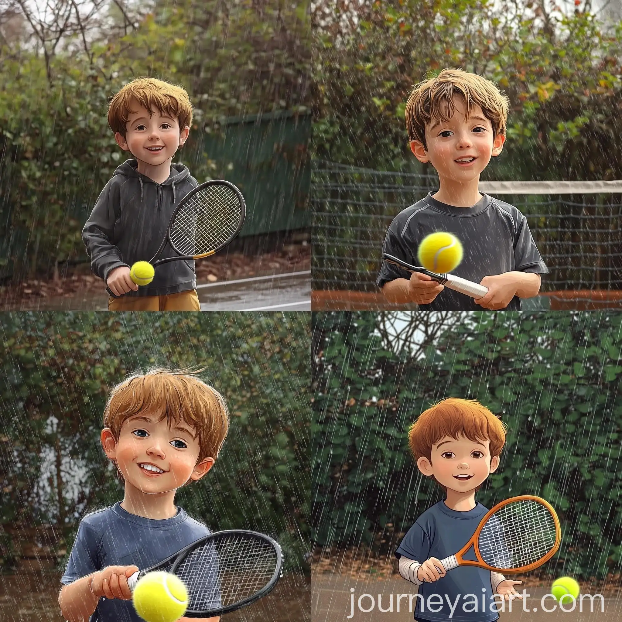 Cartoon-Kids-Playing-Tennis-in-the-Rain