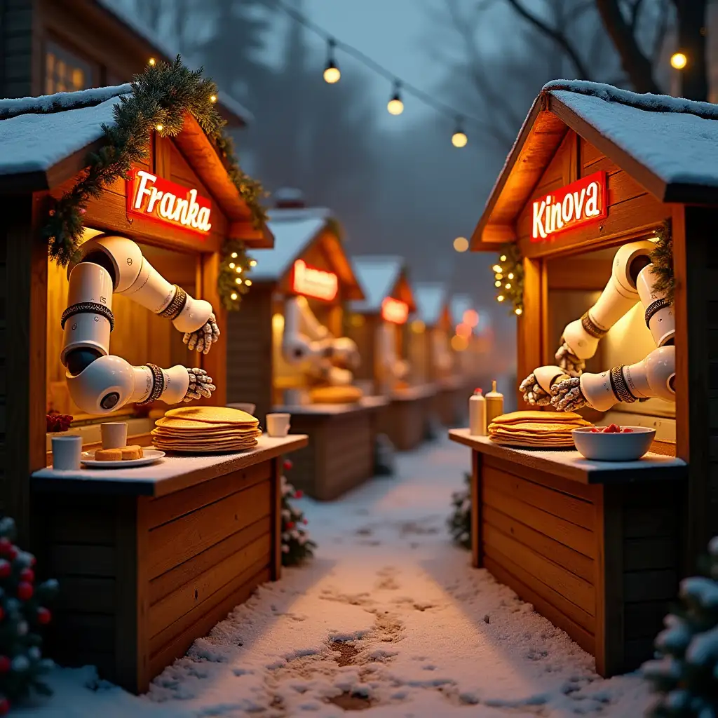 Christmas-Kitchen-Street-Scene-with-Robotic-Arms-Making-Pancakes-and-Pouring-Mulled-Wine