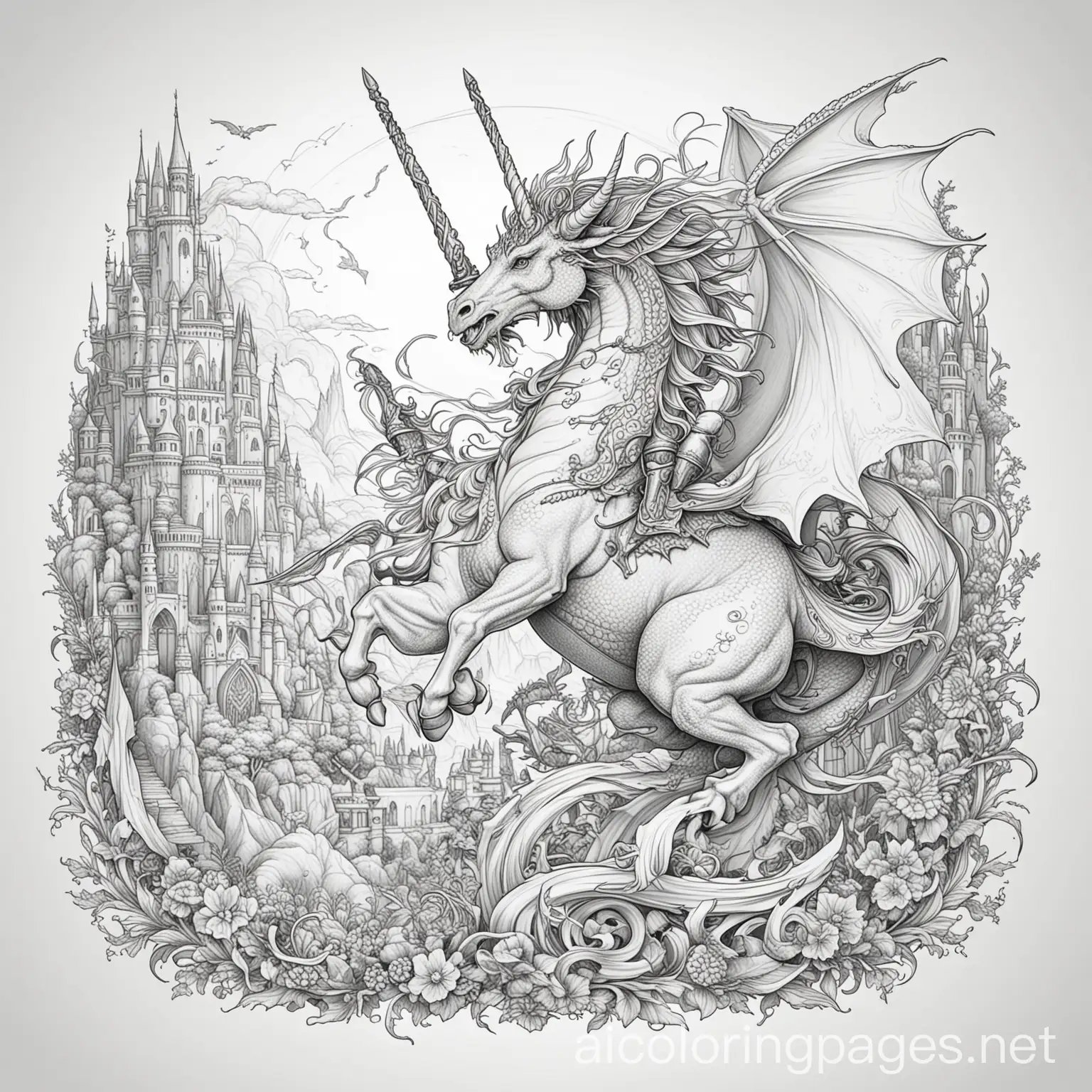 Epic-Dragon-and-Unicorn-Battle-in-Black-and-White-Line-Art