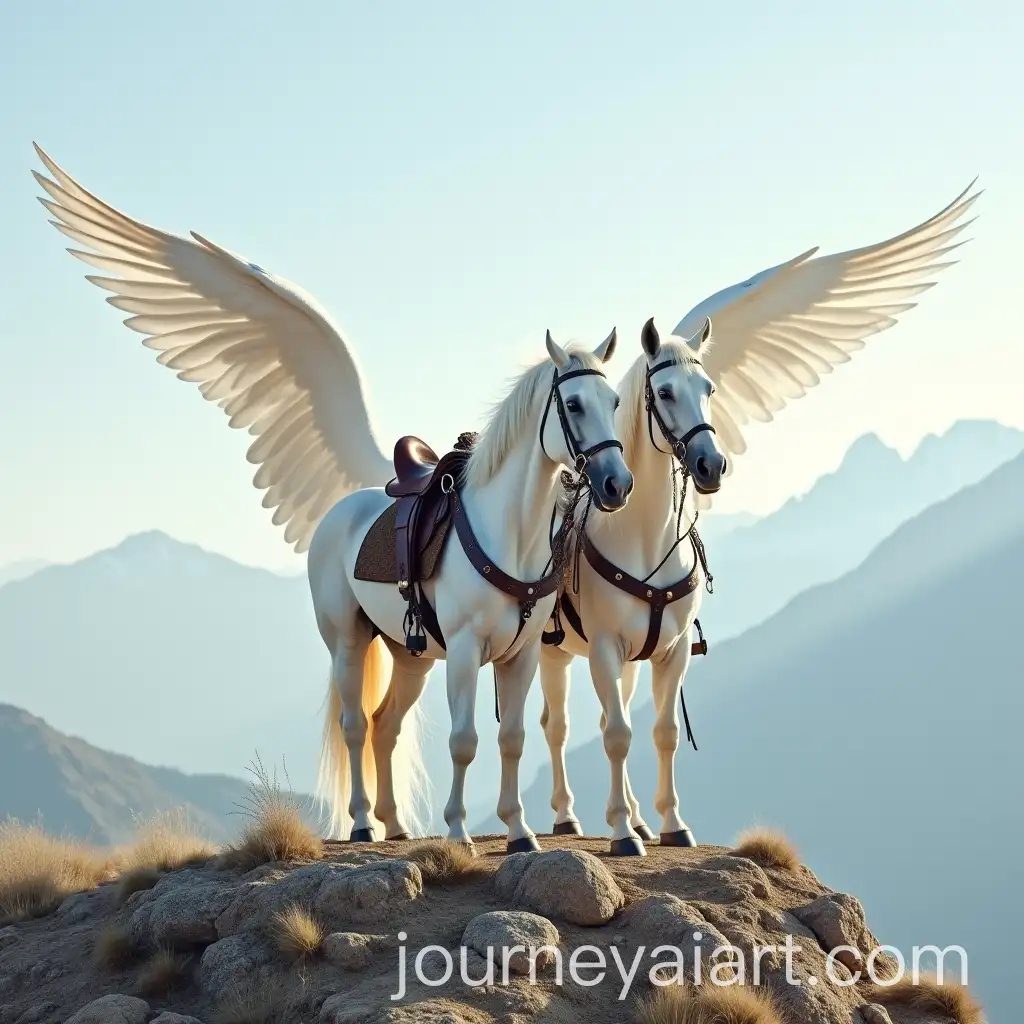 Majestic-Winged-White-Horses-on-a-Mountain-Summit