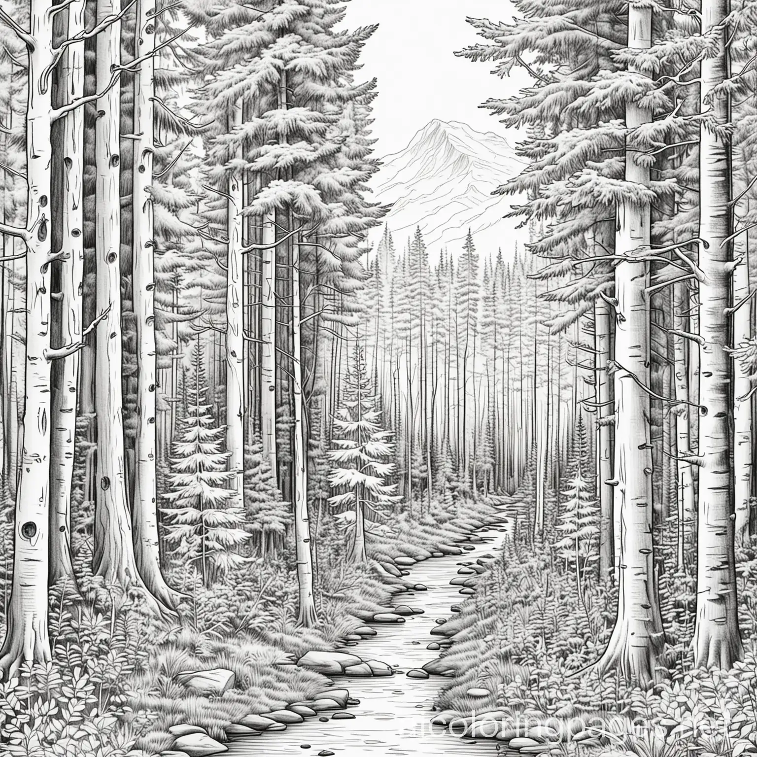 Coloring-Page-of-a-Forest-in-British-Columbia-Canada