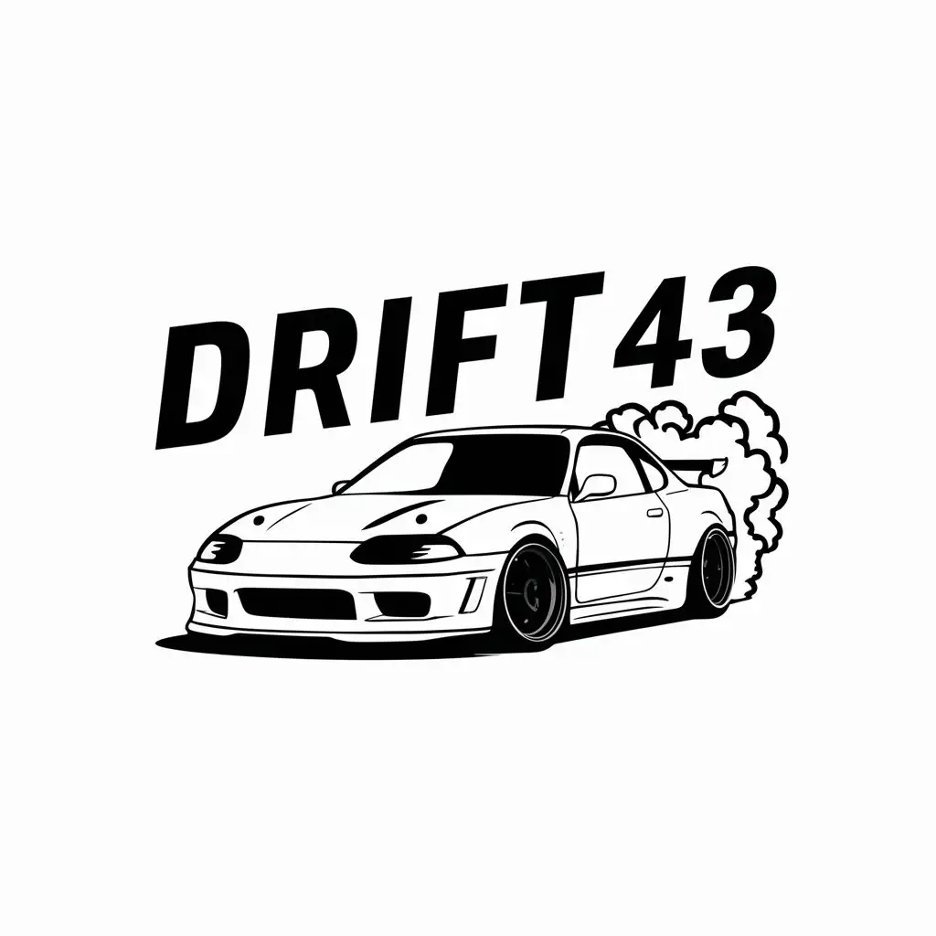 a vector logo design,with the text "DRIFT43", main symbol:GT86 drifting smoke,Minimalistic,be used in Entertainment industry,clear background