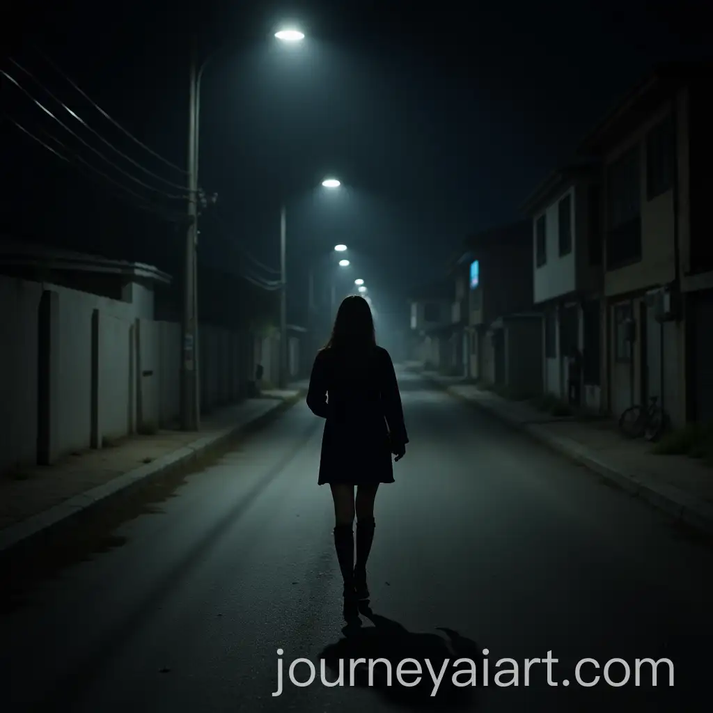 Woman-Walking-Alone-at-Night-on-Empty-Street