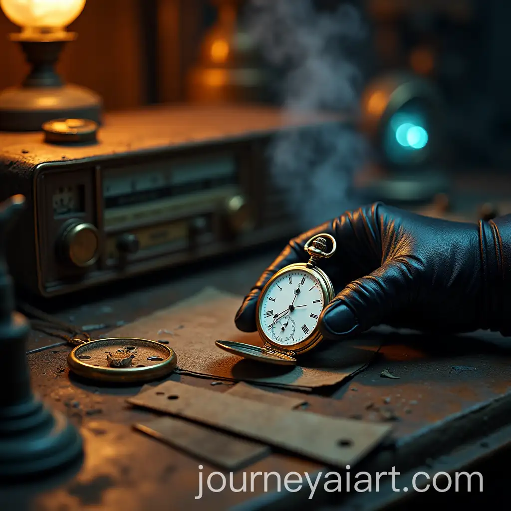 Antique-Pocket-Watch-Vintage-Radio-and-Futuristic-Plasma-Sword-on-SteAI-Image-Prompt-Expansionampunk-Junk-Dealers-Workbench