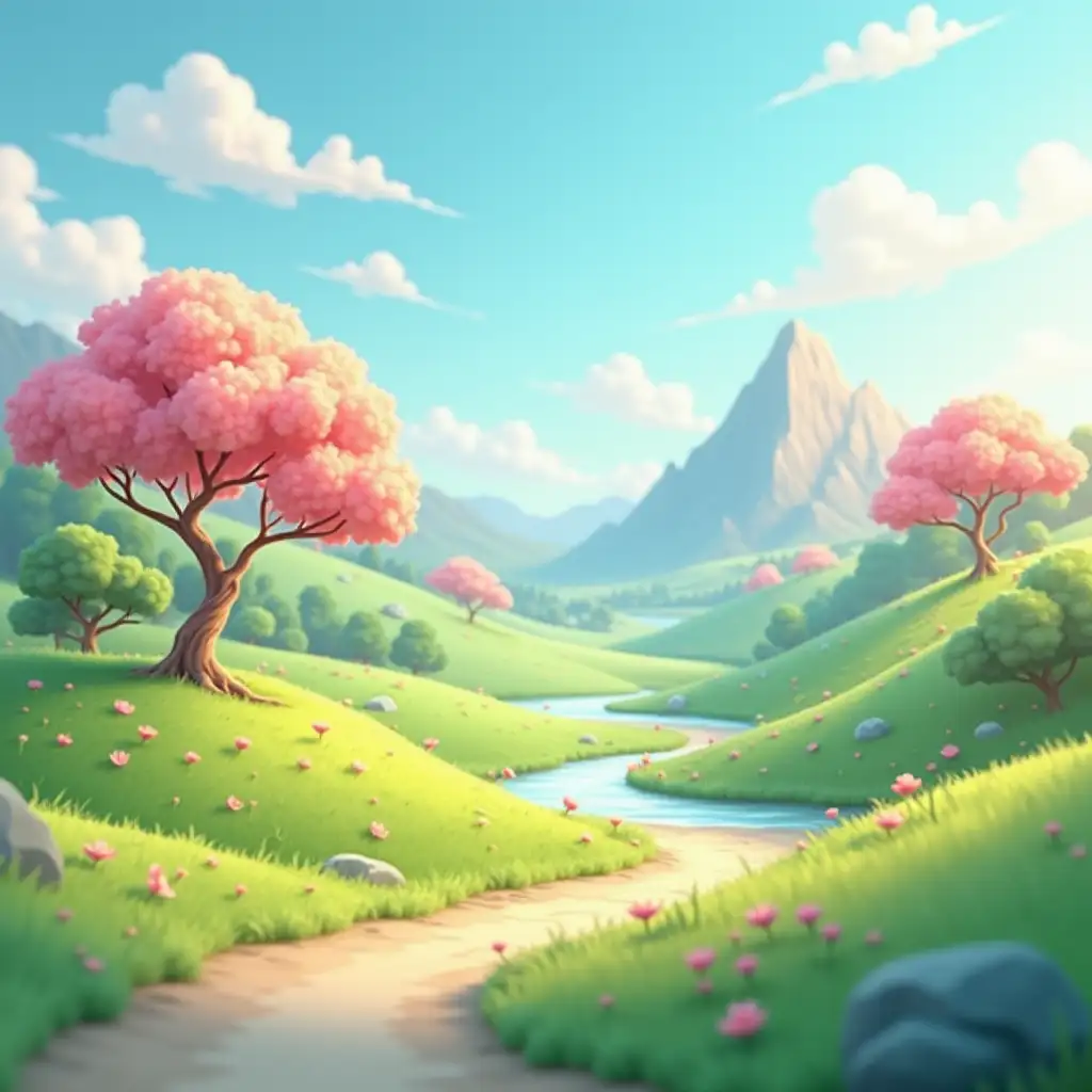 A impressive 3d landscape in 4k with clear and very cartoon colors